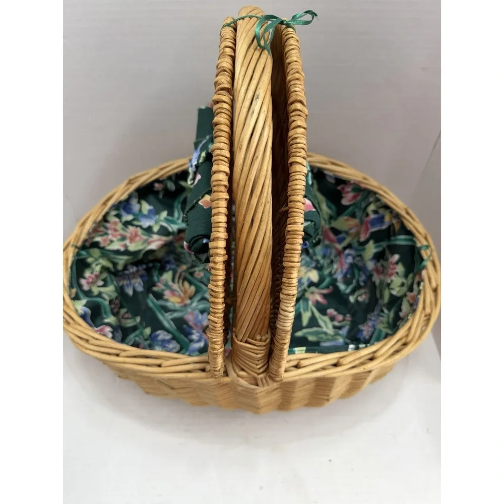 Wicker Picnic Storage Basket Long with Flip Open Lids, Carrying Handle Utensils